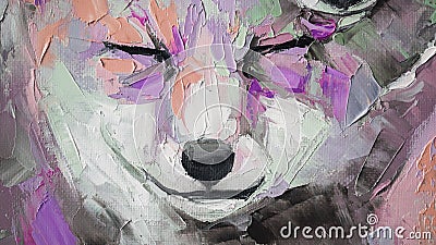 Oil fox portrait painting in multicolored tones. Conceptual abstract painting of a fennec muzzle. Closeup of a painting Stock Photo