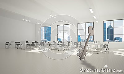 Conceptual background image of concrete key sign in modern office interior Stock Photo