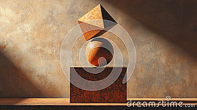 Conceptual balance with abstract geometric shapes, levitating forms and a soft interplay of shadow and light, Generated AI Stock Photo