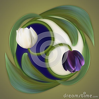 Conceptual banner of the yin-yang simbol. Poster of duality. Stock Photo