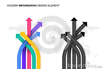 Conceptual Better Choice. Vector Illustration With Crossroads Over Worldmap. Template For Your Modern Infographic Vector Illustration