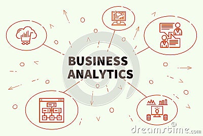 Conceptual business illustration with the words business analytics Cartoon Illustration