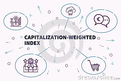 Conceptual business illustration with the words capitalization-weighted index Cartoon Illustration
