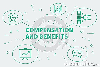 Conceptual business illustration with the words compensation and Cartoon Illustration