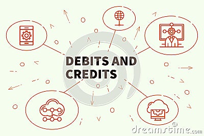 Conceptual business illustration with the words debits and credits Cartoon Illustration