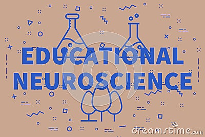 Conceptual business illustration with the words educational neuroscience Cartoon Illustration