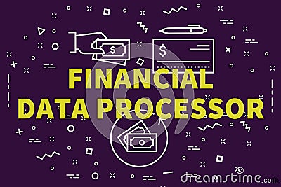 Conceptual business illustration with the words financial data p Cartoon Illustration