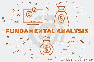 Conceptual business illustration with the words fundamental anal Cartoon Illustration