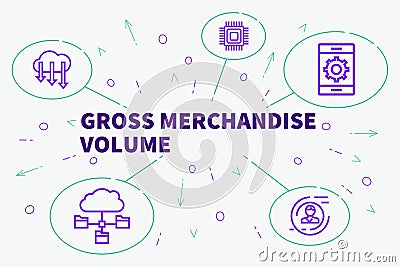 Conceptual business illustration with the words gross merchandise volume Cartoon Illustration