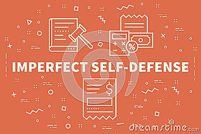 Conceptual business illustration with the words imperfect self-defense Cartoon Illustration