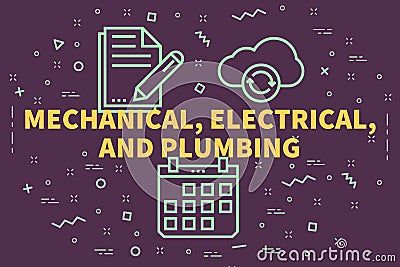 Conceptual business illustration with the words mechanical, electrical, and plumbing Cartoon Illustration