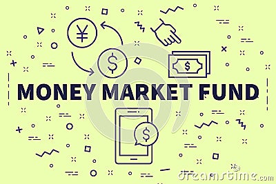 Conceptual business illustration with the words money market fun Cartoon Illustration