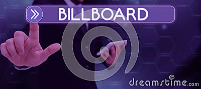 Conceptual caption Billboard. Concept meaning act of furthering the growth or development of something Businessman in Stock Photo