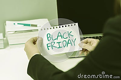 Conceptual caption Black Friday. Business overview a day where seller mark their prices down exclusively for buyer Stock Photo