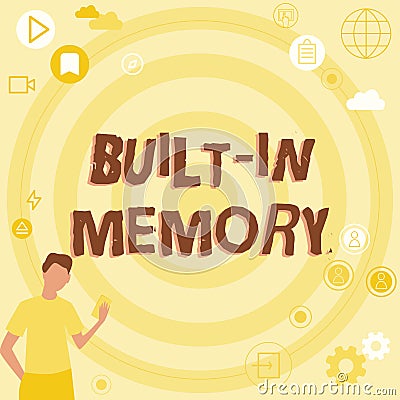 Conceptual caption Built In Memory. Business approach device or feature are included in something as a part of it Stock Photo