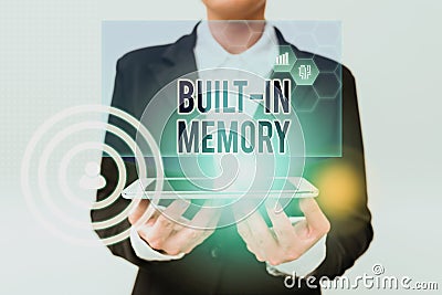 Conceptual caption Built In Memory. Conceptual photo device or feature are included in something as a part of it Lady In Stock Photo