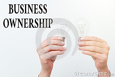 Conceptual caption Business Ownership. Business overview control or to dictate the operations and functions two Hands Stock Photo