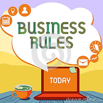 Conceptual caption Business Rules. Business overview a specific directive that constrains or defines a business Hand Stock Photo