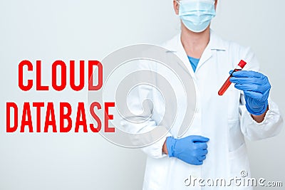 Conceptual caption Cloud Database. Business idea optimized or built for a virtualized computing environment Studying Stock Photo