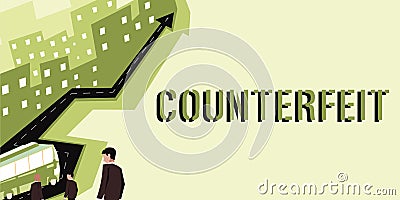 Conceptual caption Counterfeit. Internet Concept made in imitation of something else with intent to deceive Stock Photo