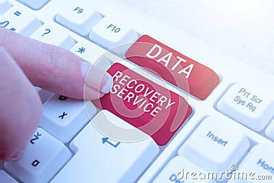 Conceptual caption Data Recovery Service. Business concept Process of retrieving inaccessible or lost data Stock Photo