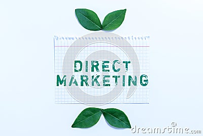 Text caption presenting Direct Marketingbusiness of selling products or services to public. Word for business of selling Stock Photo
