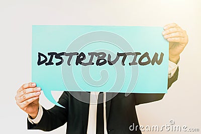 Conceptual caption Distribution. Word for the behavior of several recipients sending something out Stock Photo