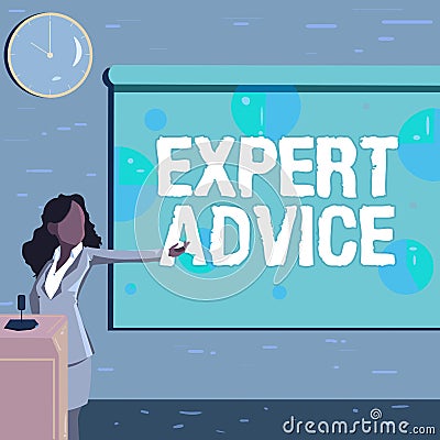 Conceptual caption Expert Advice. Concept meaning Sage Good Word Professional opinion Extensive skill Ace Lady Drawing Stock Photo