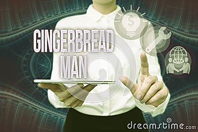 Conceptual caption Gingerbread Man. Internet Concept cookie made of gingerbread usually in the shape of human Lady In Stock Photo