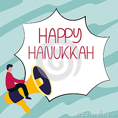 Conceptual caption Happy Hanukkah. Word for Jewish festival celebrated from the 25th of Kislev to the 2nd of Tevet Stock Photo