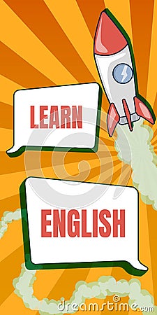 Conceptual caption Learn English. Conceptual photo Universal Language Easy Communication and Understand Rocket Ship Stock Photo