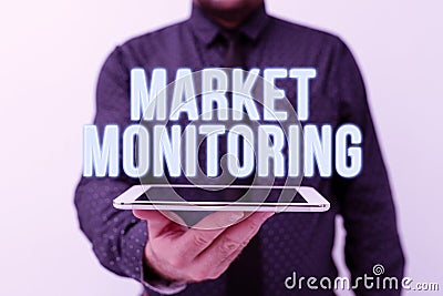 Conceptual caption Market Monitoring. Word Written on supervising activities in progress in the trading center Stock Photo