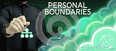 Conceptual caption Personal Boundaries. Concept meaning something that indicates limit or extent in interaction with Stock Photo