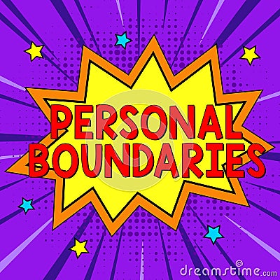 Conceptual caption Personal Boundaries. Word for something that indicates limit or extent in interaction with Stock Photo