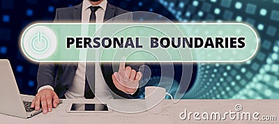 Conceptual caption Personal Boundaries. Word Written on something that indicates limit or extent in interaction with Stock Photo