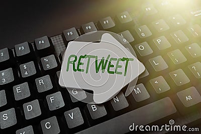 Handwriting text Retweet. Business concept in twitter repost or forward a message posted by another user Abstract Typing Stock Photo