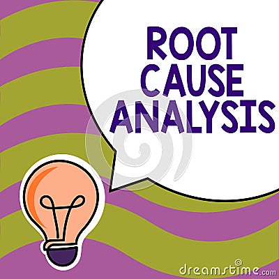 Hand writing sign Root Cause Analysis. Word for Method of Problem Solving Identify Fault or Problem Stock Photo