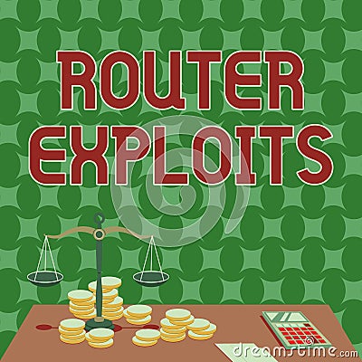 Conceptual caption Router Exploits. Concept meaning takes advantage of a security flaw in an application Balance Scale Stock Photo