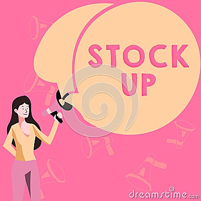 Conceptual caption Stock Up. Word for buy large amount something so that you will have enough for future Stock Photo