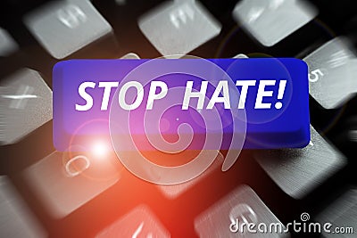 Hand writing sign Stop Hate. Business showcase Prevent the aggressive pressure or intimidation to others Stock Photo