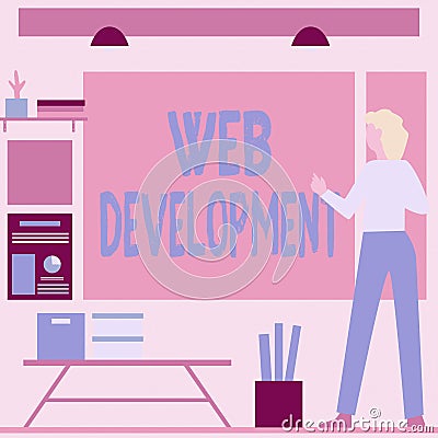 Conceptual caption Web Development. Conceptual photo Web Development Businesswoman Casual Standing Presenting Charts And Stock Photo