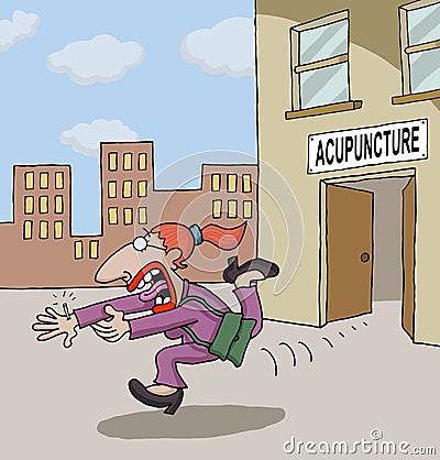 Conceptual cartoon about acupuncture Stock Photo