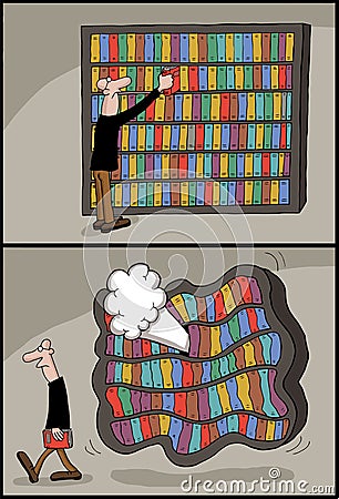 Conceptual cartoon of book library Stock Photo