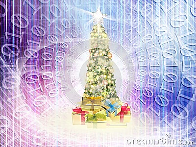 Conceptual close up decorated shiny Christmas tree in abstract s Stock Photo