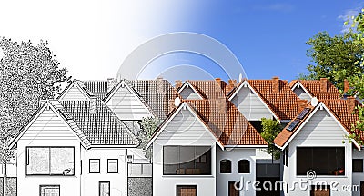 Conceptual 3D design of condominium town houses Cartoon Illustration