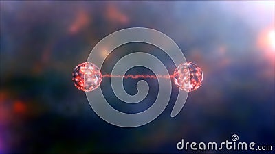Conceptual 3D illustration of quantum entanglement. Also can be use for Quantum correlation or Quantum mechanics background. 3D Cartoon Illustration