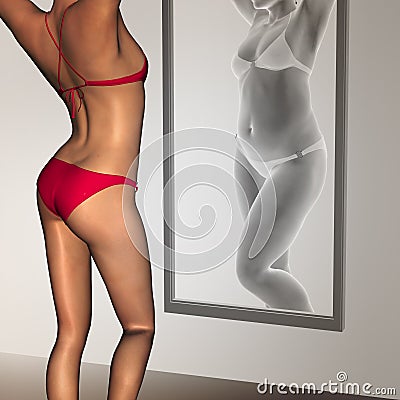 Conceptual 3D woman as fat vs fit underweight anorexic Stock Photo
