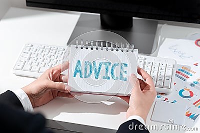 Conceptual display Advice. Concept meaning recommendation is given regarding a decision or course of conduct Stock Photo