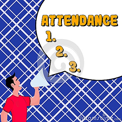 Conceptual display Attendance. Business concept Going regularly Being present at place or event Number of people Stock Photo