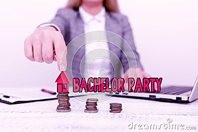 Conceptual display Bachelor Party. Word for Party given for a man who is about to get married Stag night Discussing Stock Photo